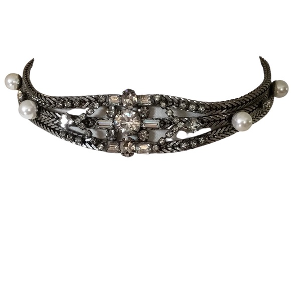DANNIJO Metal Crystal Pearl Statement Choker Necklace - Picture 1 of 11